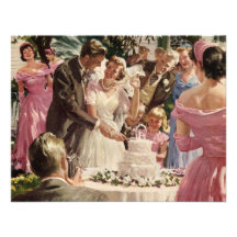 Gâteau vintage de coupe de nouveaux mariés de mari invitations personnalisées