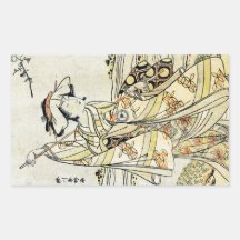 Geisha vintage japonais frais de rouleau d'ukiyo-e autocollant en rectangle