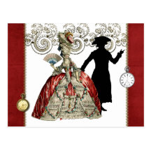 Georgian Lady with a fan and Gentleman - Red Wenskaart
