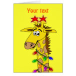 Girafe drôle avec Noël lunatique de lumières Cartes De Vœux
