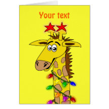 Girafe drôle avec Noël lunatique de lumières Cartes De Vœux