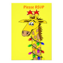 Girafe drôle avec Noël lunatique de lumières Invitation Personnalisée