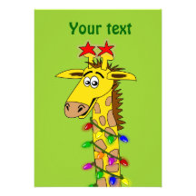 Girafe drôle avec Noël lunatique de lumières Invitations Personnalisées