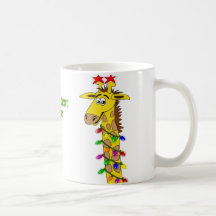 Girafe drôle avec Noël lunatique de lumières Mug