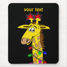 Girafe drôle avec Noël lunatique de lumières Tapis De Souris