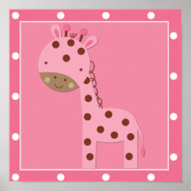 Girafe rose de safari de bébé affiche
