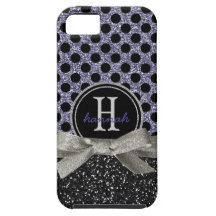 Girly PURPLE and Black Glitter Polkadots Monogram iPhone 5 Cases