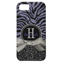 Girly PURPLE and Black Zebra Glitter Monogram iPhone 5 Cover
