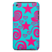 Girly Teal Blue Hot Pink Stars Hearts Swirls iPod Touch Case