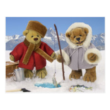 Glace pêchant de petits ours cartes postales