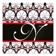 Glace ROUGE BLANCHE NOIRE de MONOGRAMME d'OEILLETS Faire-part Personnalisables