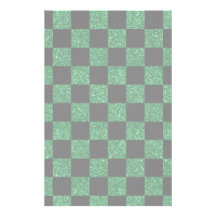Glitter green and black checkered pattern custom stationery