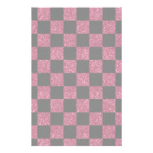 Glitter pink and black checkered pattern stationery