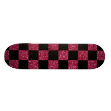 Glitter pink and black checkered pattern skateboards