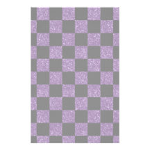 Glitter purple and black checkered pattern custom stationery