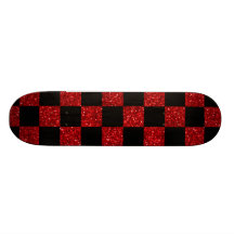 Glitter red and black checkered pattern custom skateboard