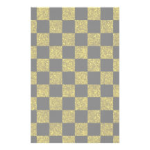 Glitter yellow and black checkered pattern stationery