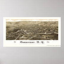Gouverneur, carte panoramique de NY - 1885 Affiches