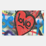 graffiti d'amour de coeur peint par rouge autocollant en rectangle