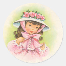 Grand chapeau avec des roses sur une petite fille adhésif