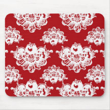 grand motif romantique blanc rouge de damassé tapis de souris