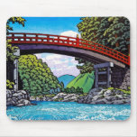 Grand waterscape japonais frais de rivière de pont tapis de souris