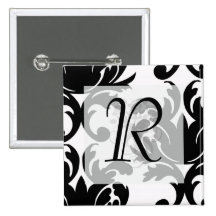 grande damassé audacieuse blanche et noire badge avec épingle