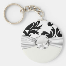 grande damassé audacieuse blanche et noire porte-clef