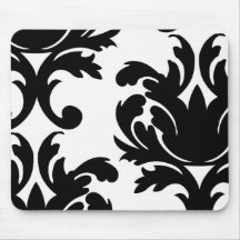 grande damassé audacieuse blanche et noire tapis de souris