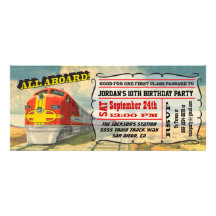 GRANDE fête d'anniversaire vintage de billet de tr Faire-parts