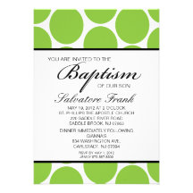 Grande invitation unisexe verte de baptême de poin