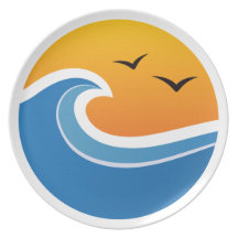 Grande vague tropicale de coucher du soleil ou de  assiette