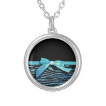 Graphique bleu d'arc de zèbre et de ruban colliers personnalisés