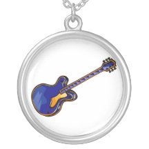 Graphique bleu simple semi creux de guitare pendentif
