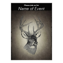 Graphique vintage d'art de cerfs communs carton d'invitation
