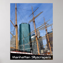 Gratte-ciel de Manhattan, bateaux grands et bâtime Posters