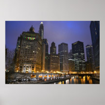 Gratte-ciel sur la rivière Chicago Affiche