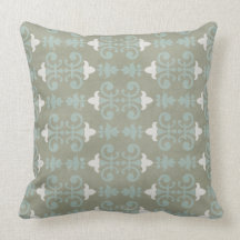 Gray & Blue Decorative Damask Throw Pillow