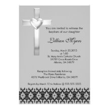 Gray Elegant Lace Baptism/Christening Invite