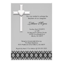 Gray Elegant Lace Baptism/Christening Invite