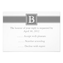 Gray & White Monogrammed Reply or RSVP Card