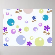 Green Blue Pink Purple Retro Flowers & Bubble Dots Posters