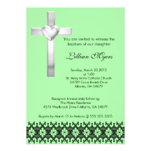 Green Elegant Lace Baptism/Christening Invite