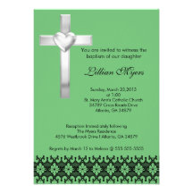 Green Elegant Lace Baptism/Christening Invite