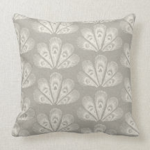 Grey & Cream Peacock Throw Pillow