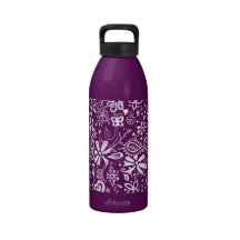 Griffonnage floral pourpre de motif bouteilles d'eau