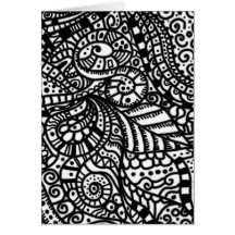Griffonnages peints à la main noirs et blancs carte de vœux