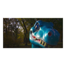 Grimacerie bleue de dinosaure photocarte personnalisée