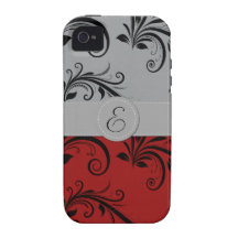 Gris noir rouge de damassé vintage française décor iPhone 4 case