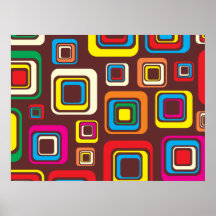 Groovy 70s Tile Pattern Squares On Brown Poster